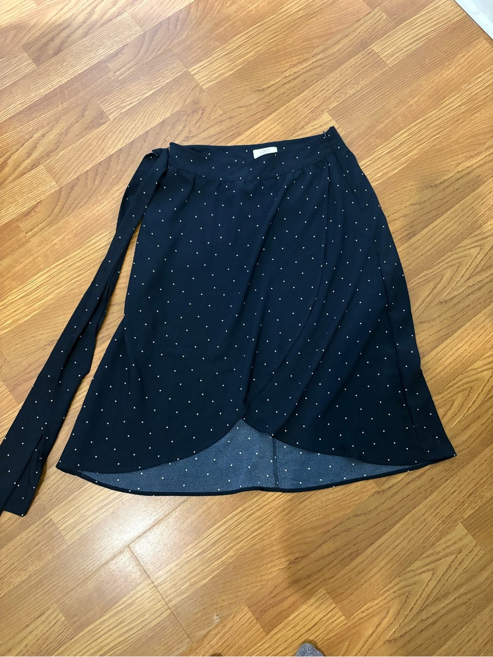 Navy Polka Dot Flowy Skirt with Tie Belt